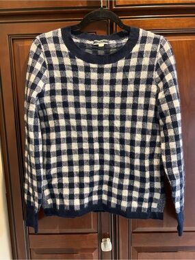 J Crew Cashmere Sweater Gingham Blue and White - S